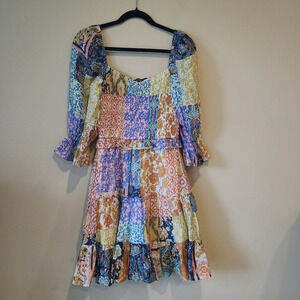 Fate patchwork print  multicolor women's dress size small  NEW